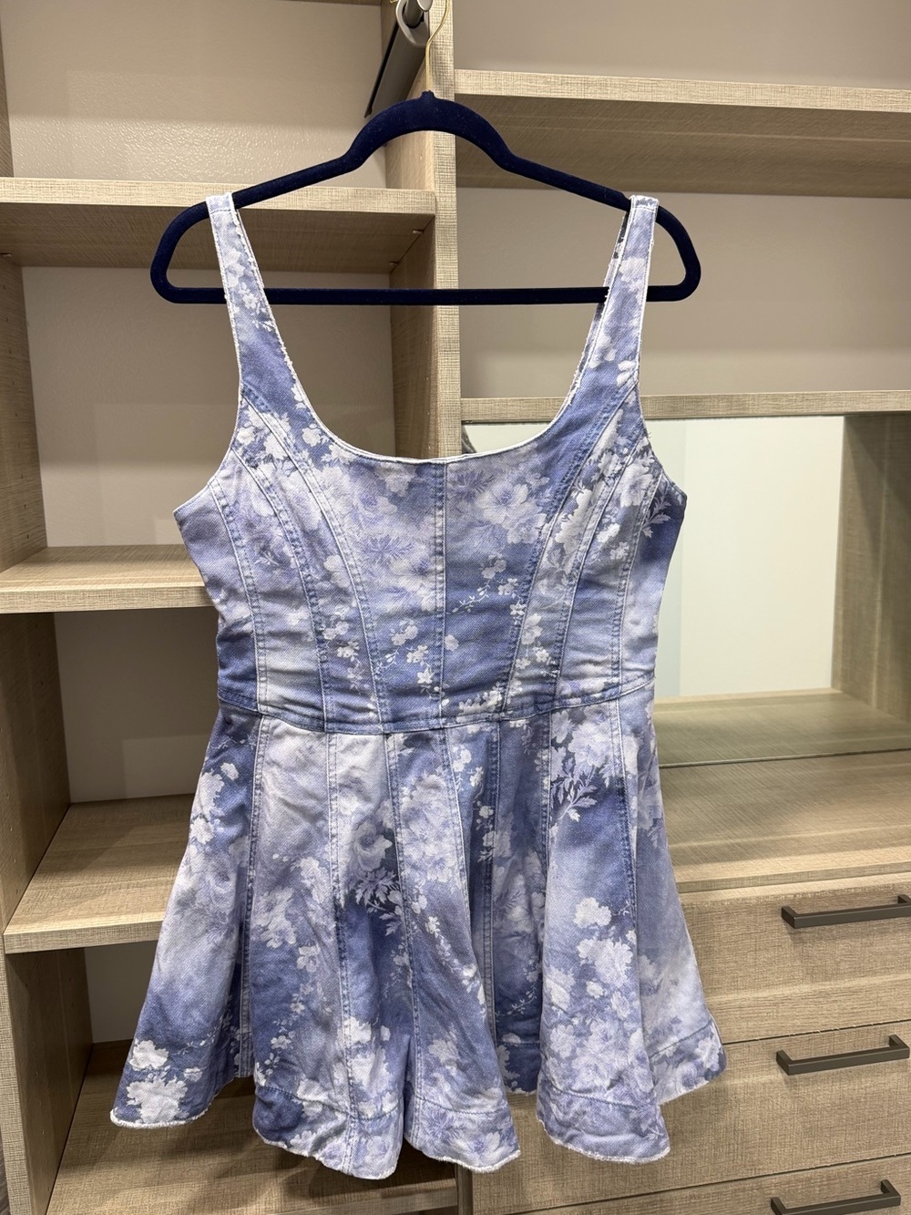 LoveShackFancy Blue Floral Fit & Denim Dress